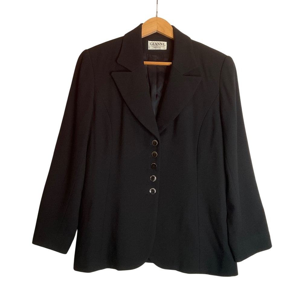 Vintage‎ Gianni Black 100% Wool Blazer 5 Button Career Office 90s Trad Wife 8